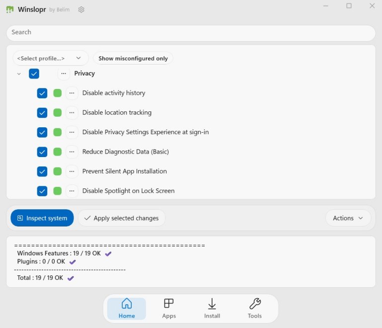 Winslopr selezione modifiche sistema Windows 11