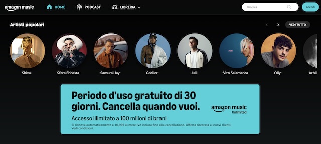 amazon music unlimited prova 30 giorni