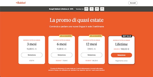 babbel prezzi piani
