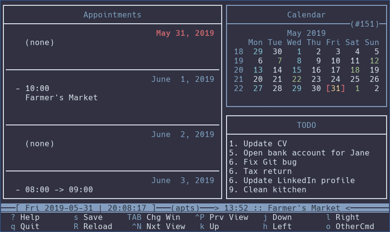 Calcurse: calendario Linux TUI con script
