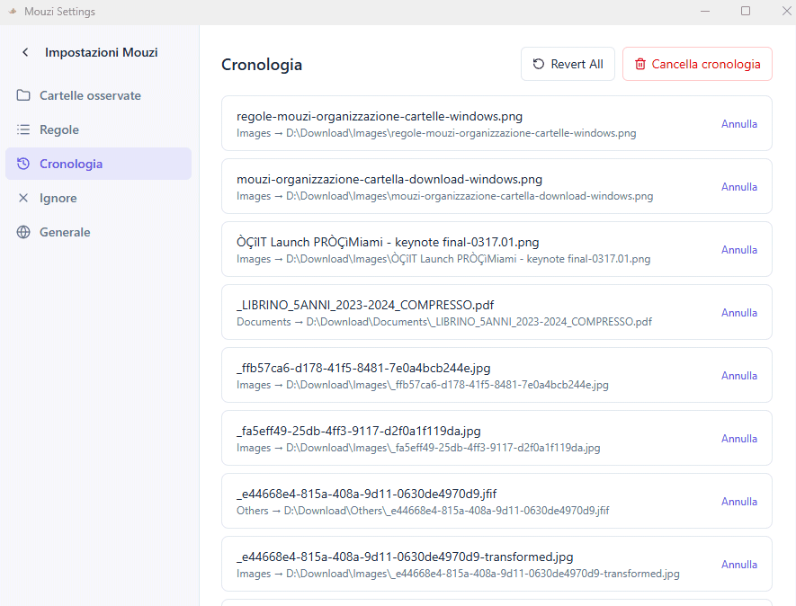 Cronologia spostamenti file organizzazione cartelle Windows
