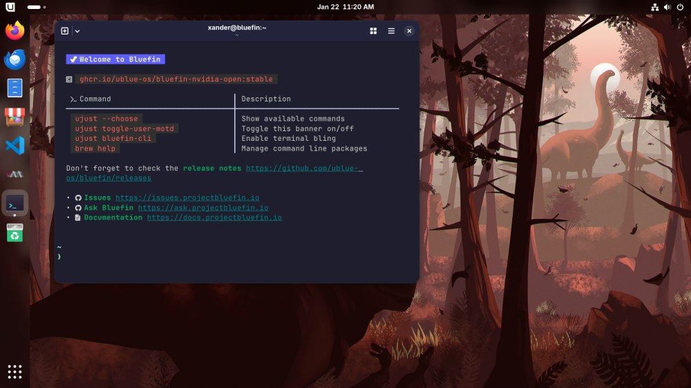 Finestra terminale Bluefin Linux