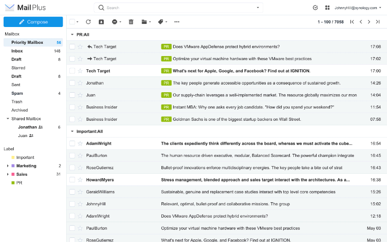 Interfaccia Synology MailPlus