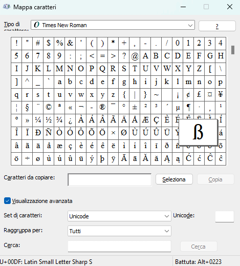 Mappa caratteri Windows 11