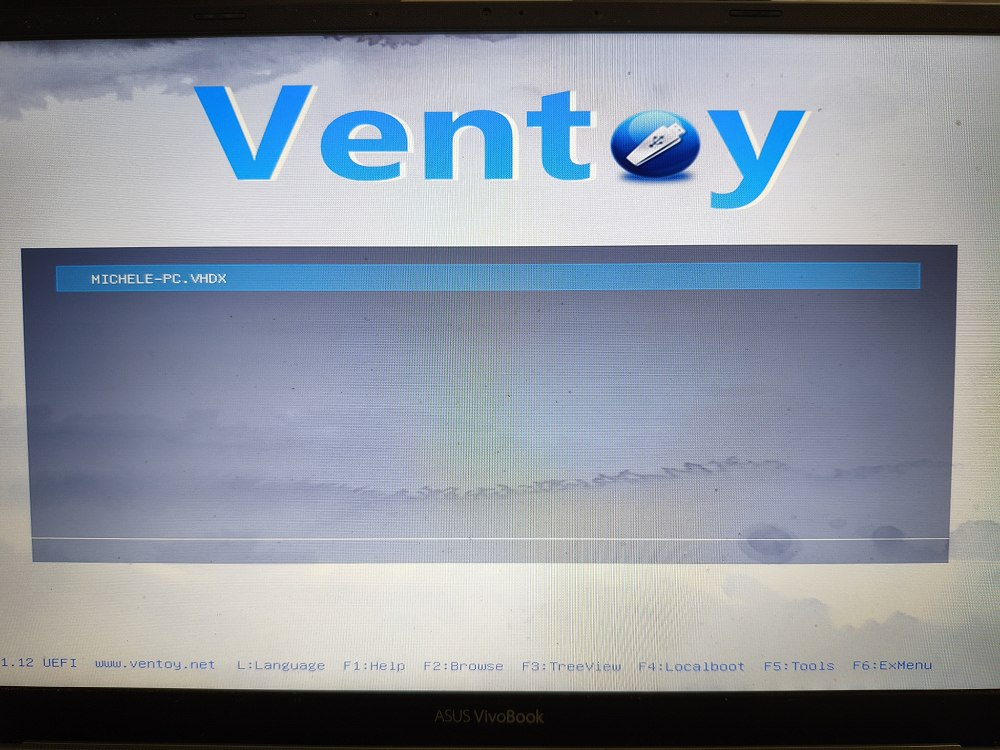 Menu avvio Ventoy scelta VHDX Windows 11