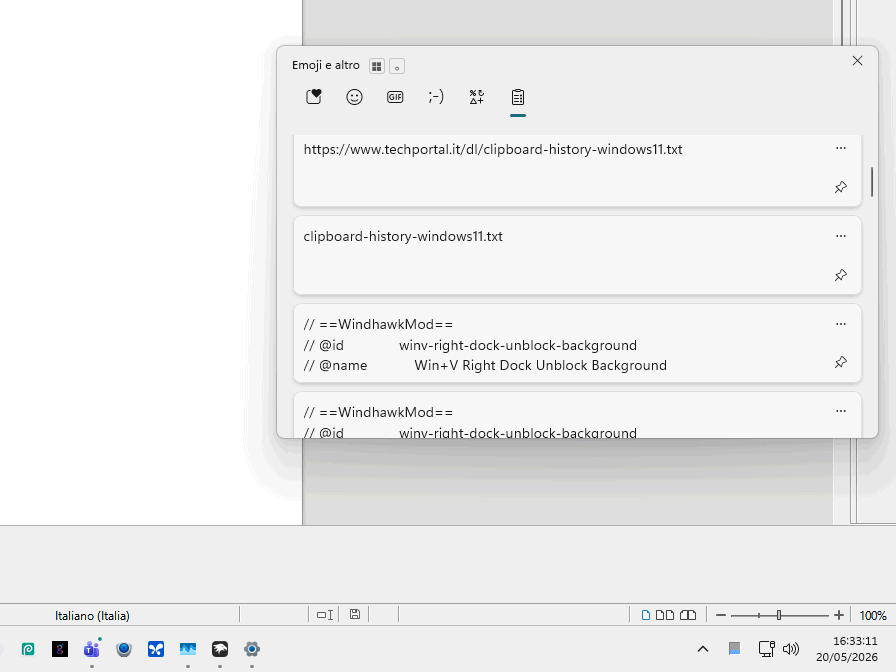 Windhawk mod Cronologia appunti Windows 11