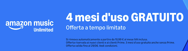 amazon music unlimited 4 mesi uso gratuito