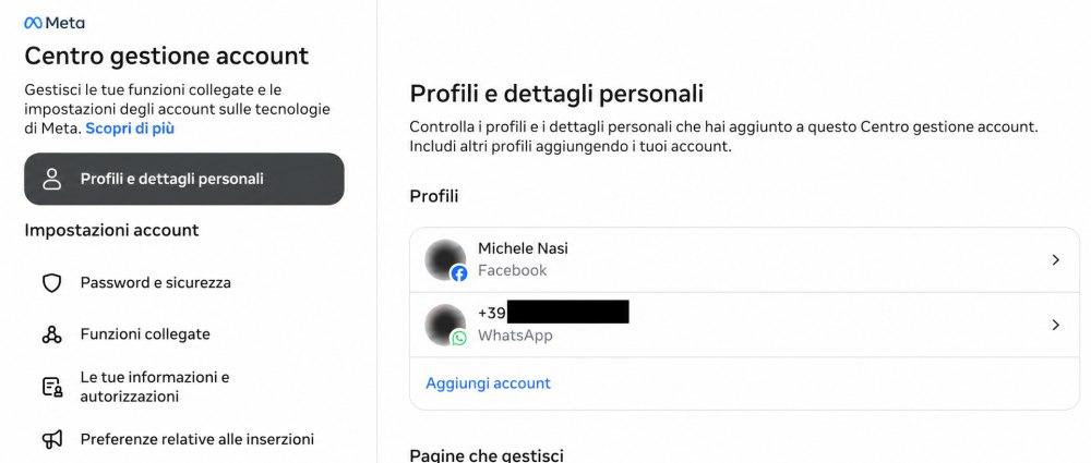 Centro gestione account Meta