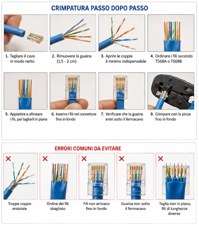 Procedura per crimpare cavo Ethernet RJ-45