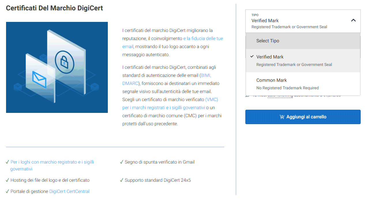 Digicert certificati BIMI per spunta blu: VMC e CMC