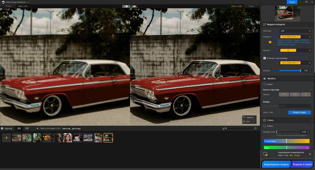 Interfaccia Aiarty Image Enhancer