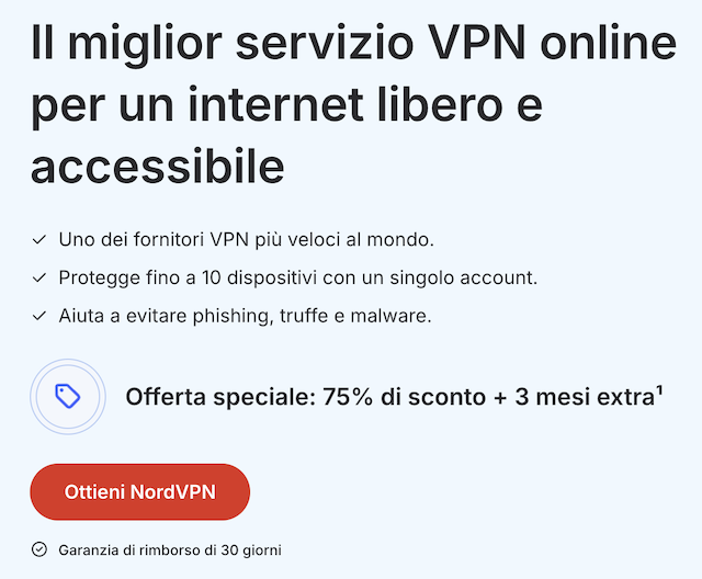 nordvpn sconto 75 per cento