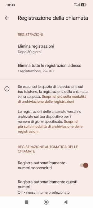 Registrazione automatica chiamate Android numeri non in rubrica