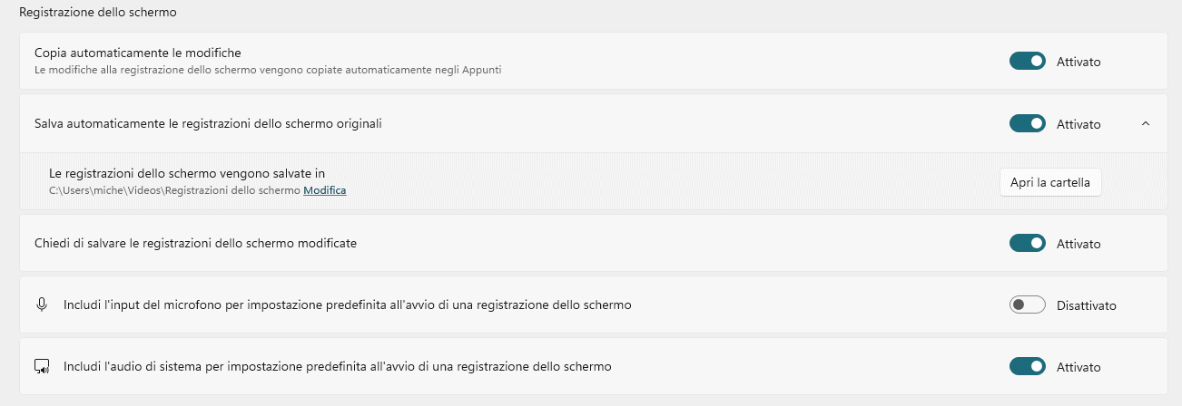 Impostazioni registrazione schermo Windows 11