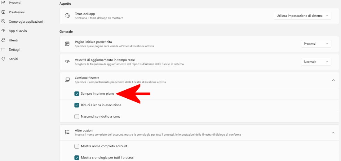 Task Manager sempre in primo piano