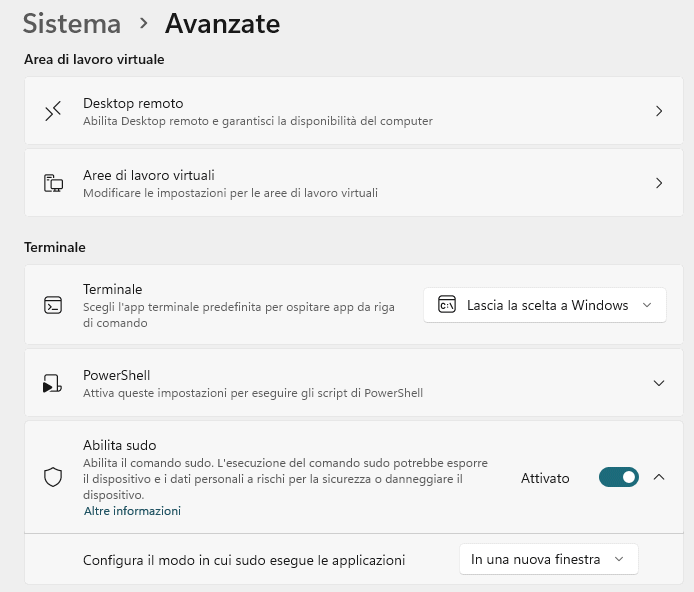 Attivazione comando sudo Windows 11