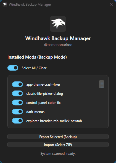 Backup mod Windhawk