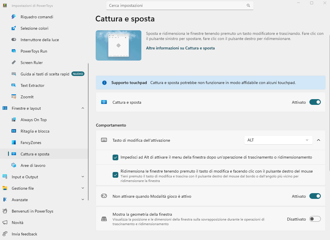 Cattura e sposta finestre Windows con PowerToys