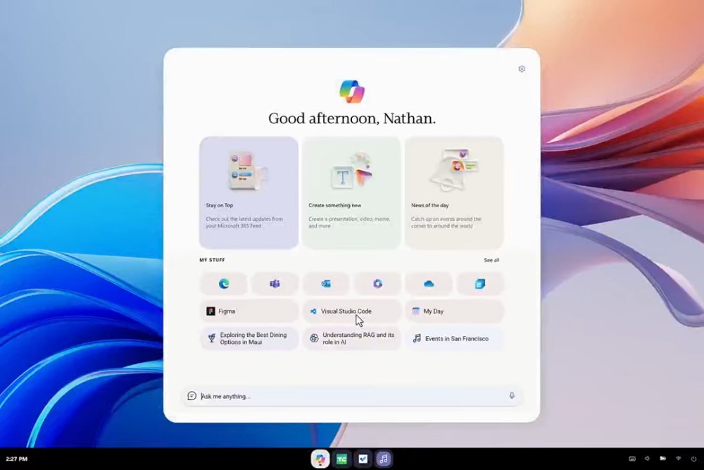Microsoft Copilot OS: menu Start