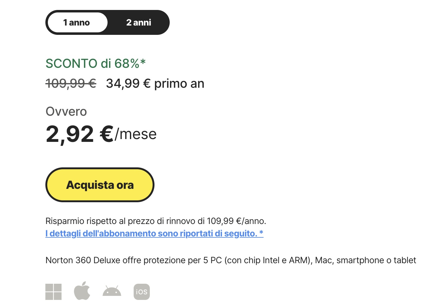 norton 360 deluxe offerta