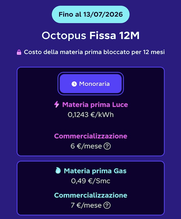octopus fissa 12m tariffe fino al 13 luglio