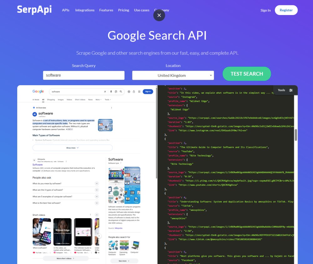 Output JSON SerpApi