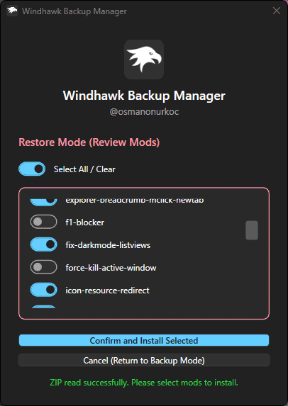 Ripristino mod Windhawk