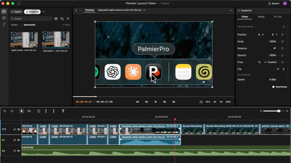 Timeline editor video Palmier Pro per macOS