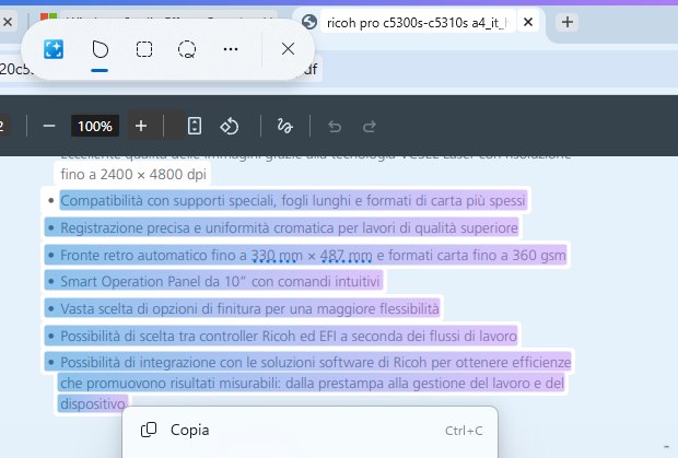 Riconoscimento testo con Click to Do