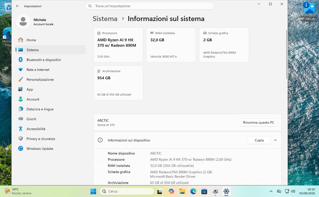 Informazioni PC Windows 11 ARCTIC Senza AI 370