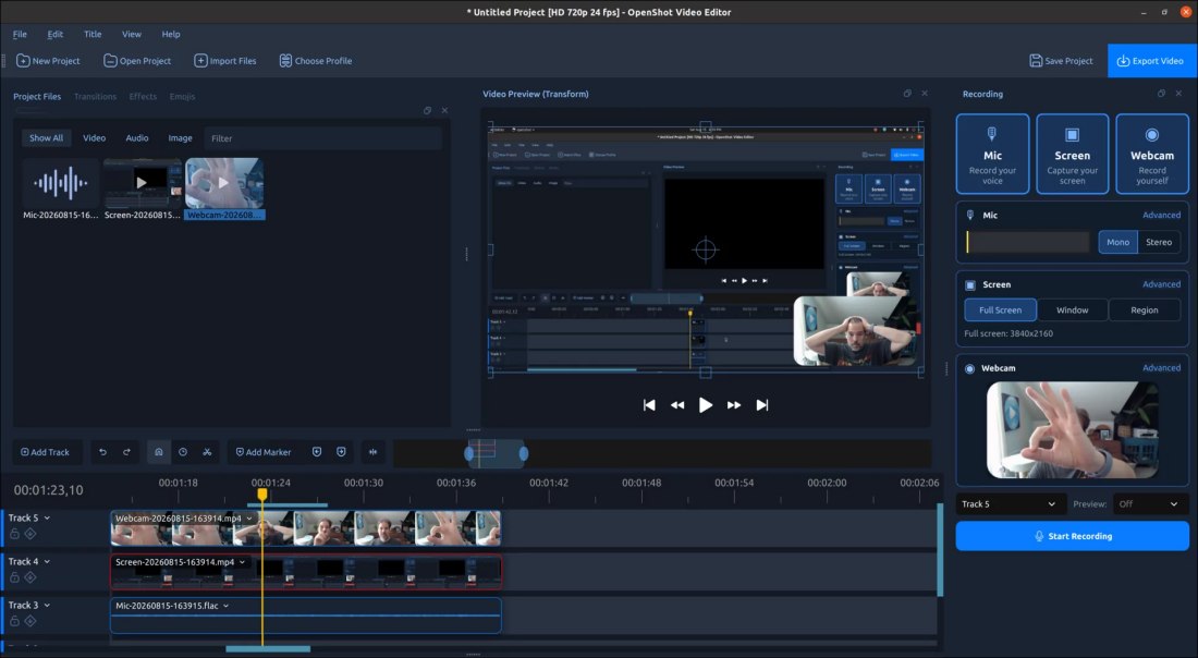 Registrazione schermo e webcam con OpenShot