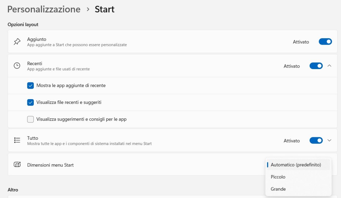 Personalizzazione menu Start KB5120998
