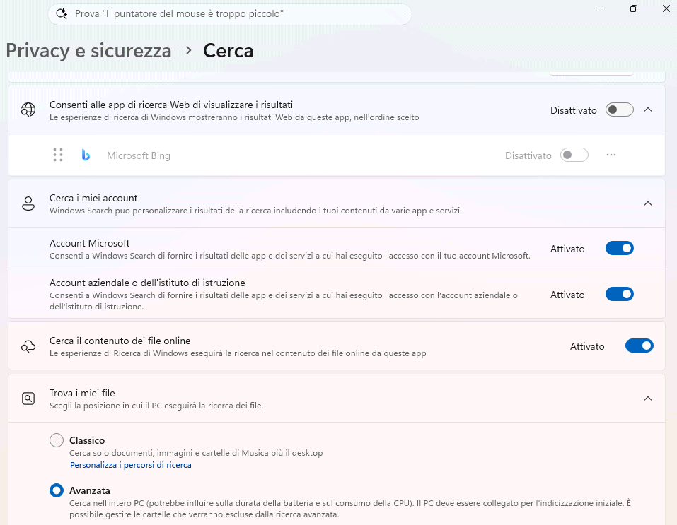Ricerca semantica Windows 11