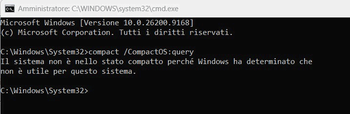 Motivazione disattivazione CompactOS Windows 11
