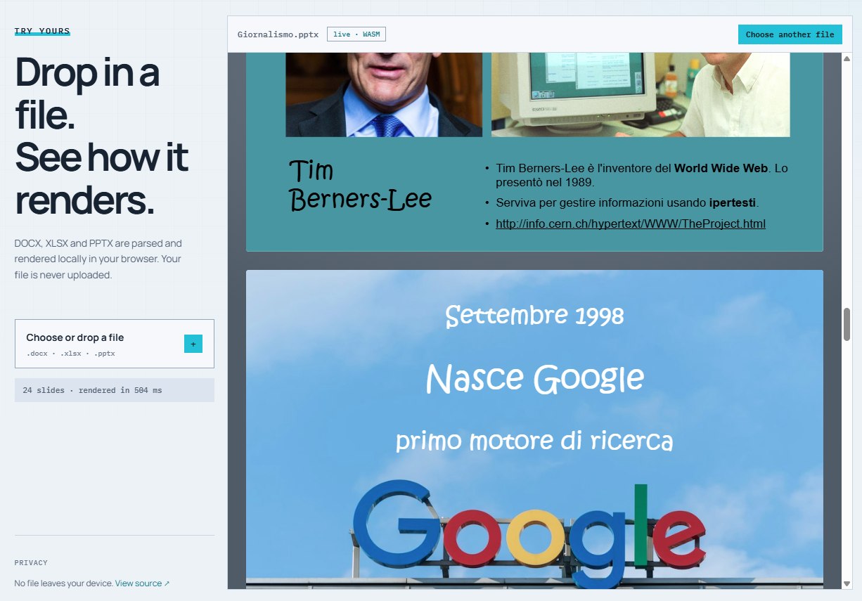 Apertura documenti Office DOCX XLSX PPTX da browser
