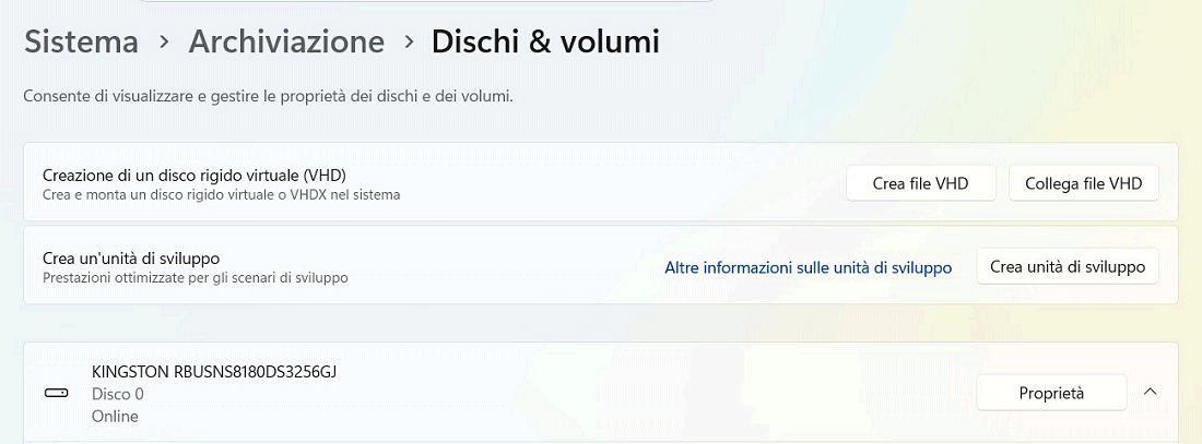 Creazione Unità di sviluppo Windows 11