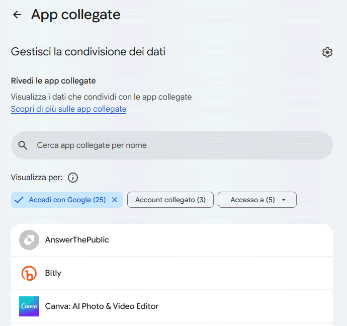Autenticazione Google app collegate