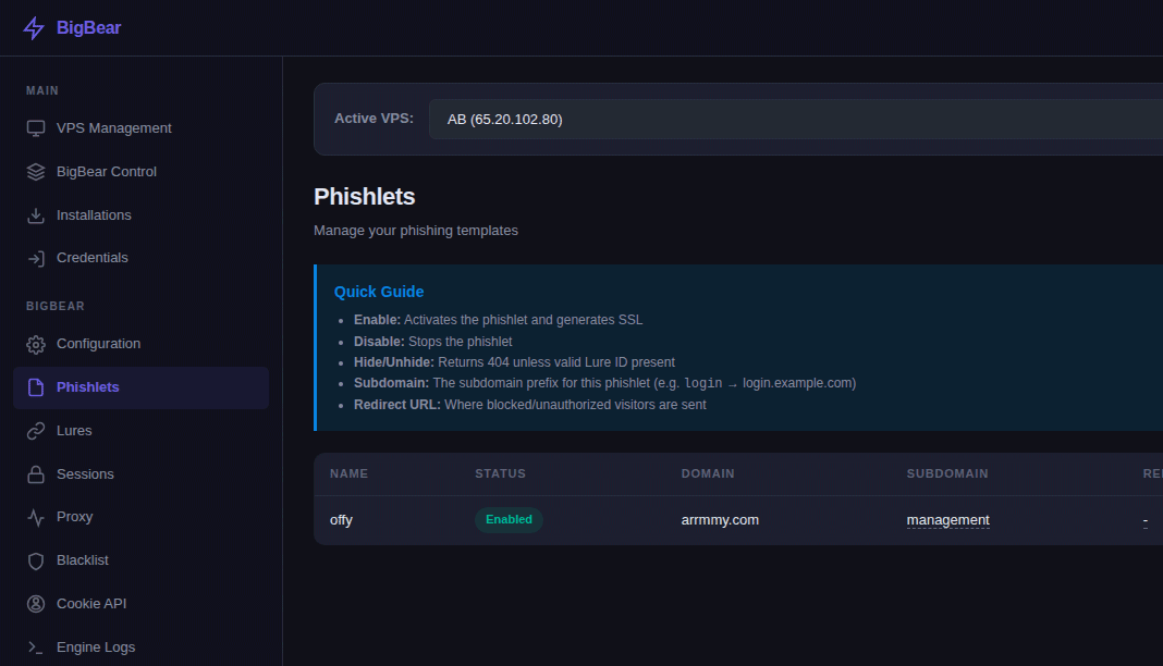 BigBear dashboard phishing-as-a-service
