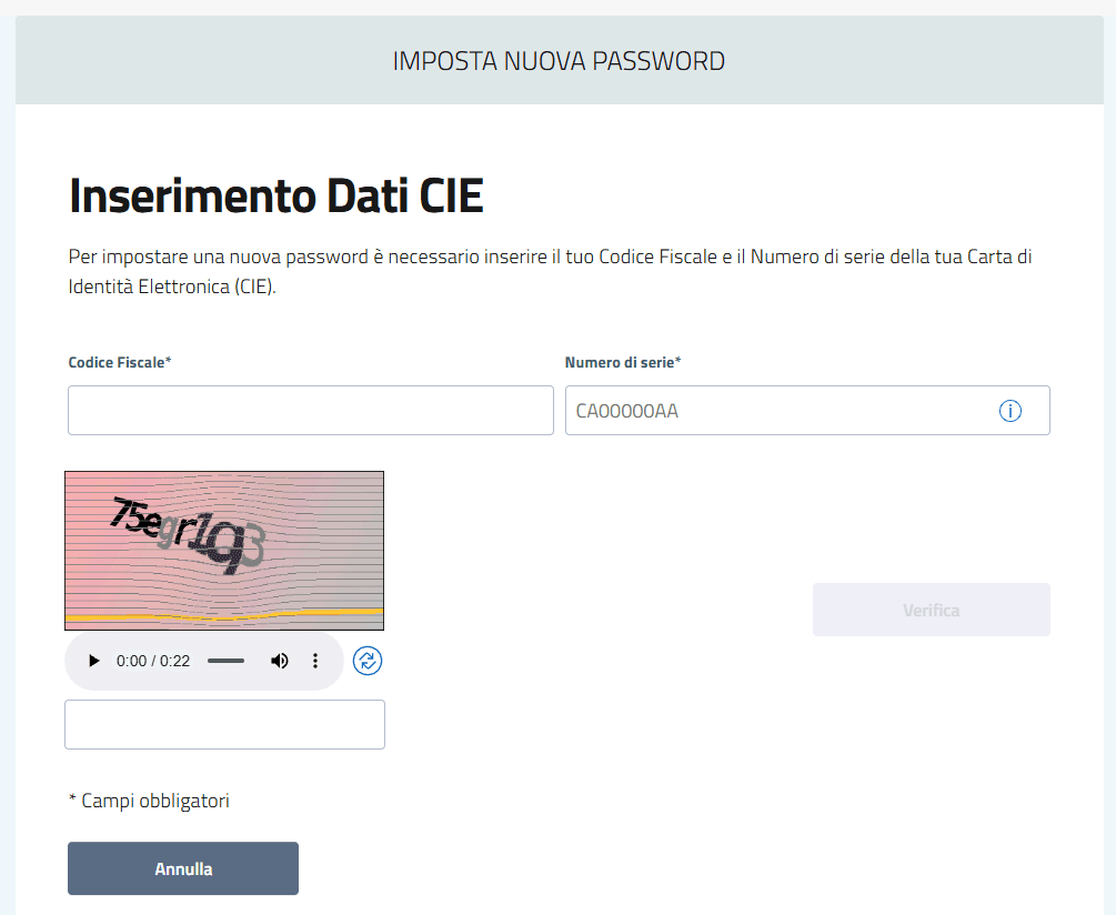 Cambio password CIE