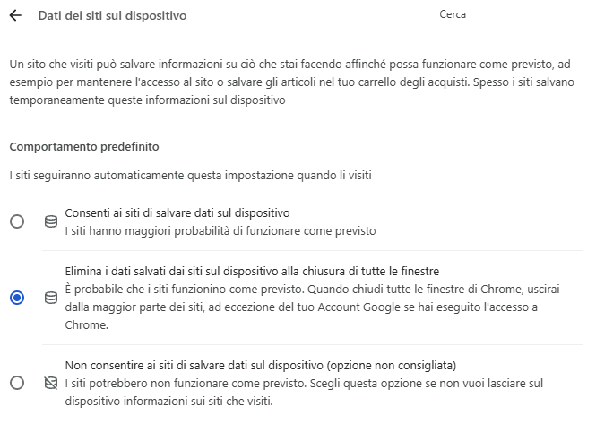 Eliminazione dati browser Chrome chiusura finestre