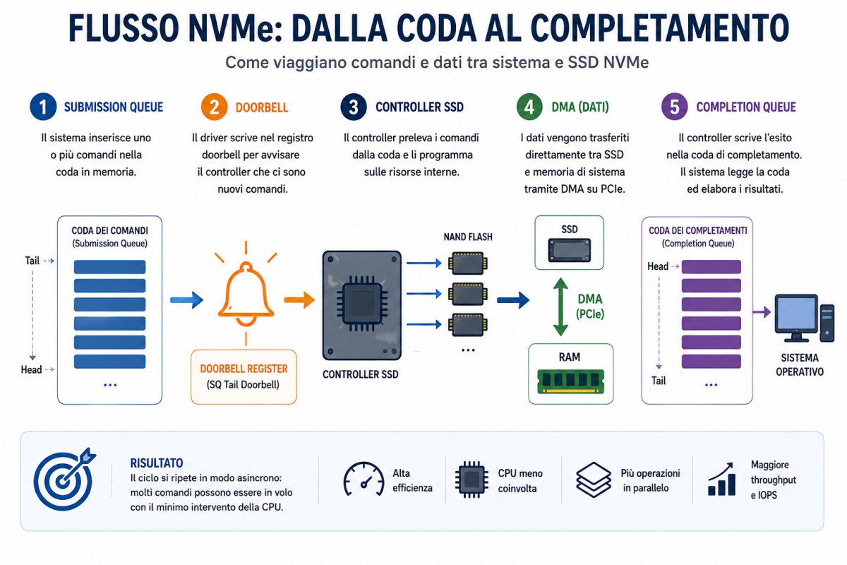 Flusso dati tra sistema e unità SSD NVMe