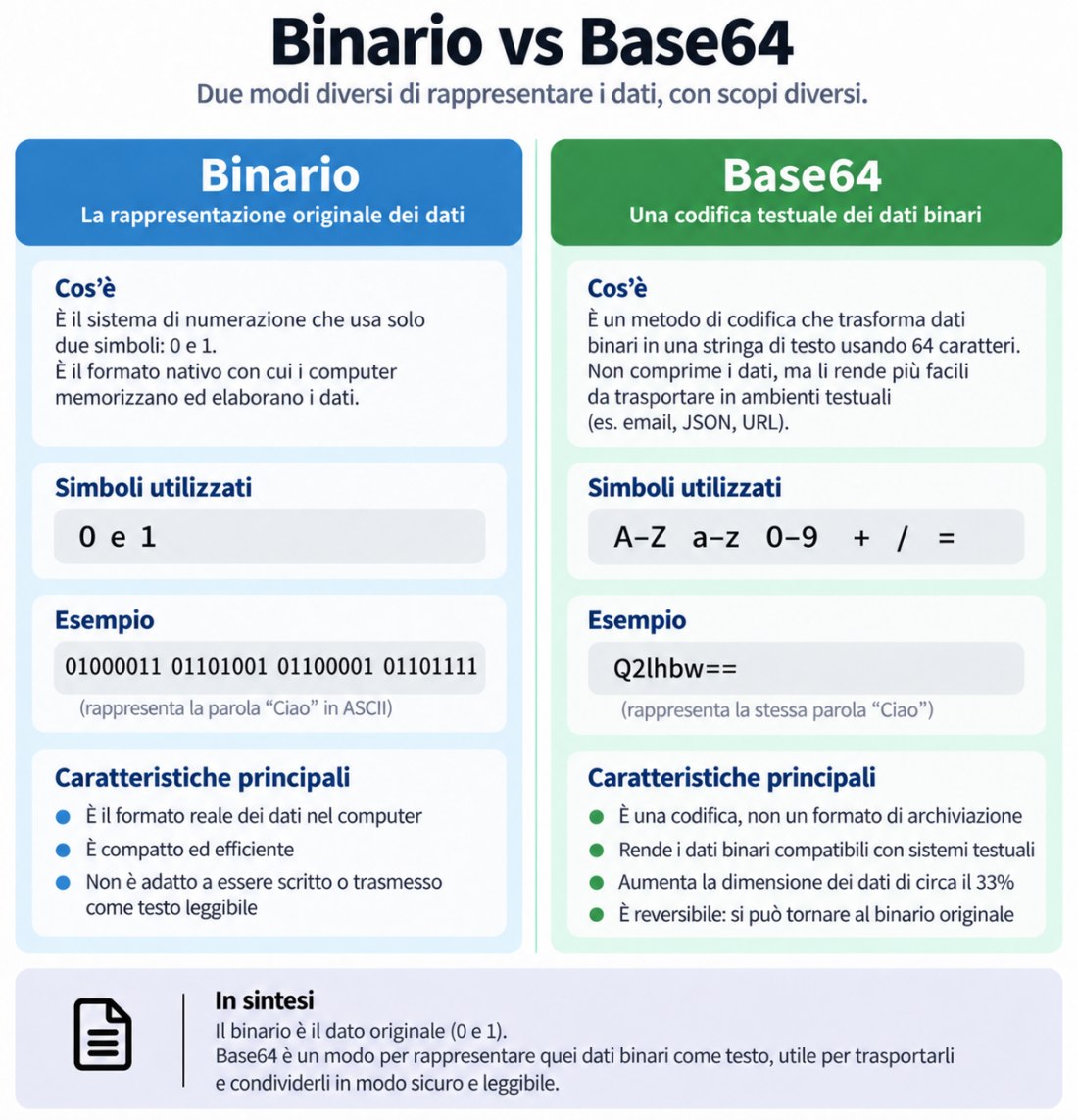 Confronto rappresentazione binaria vs Base64