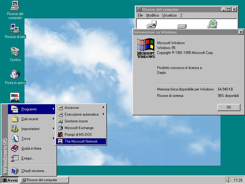 Interfaccia e barra applicazioni Windows 95