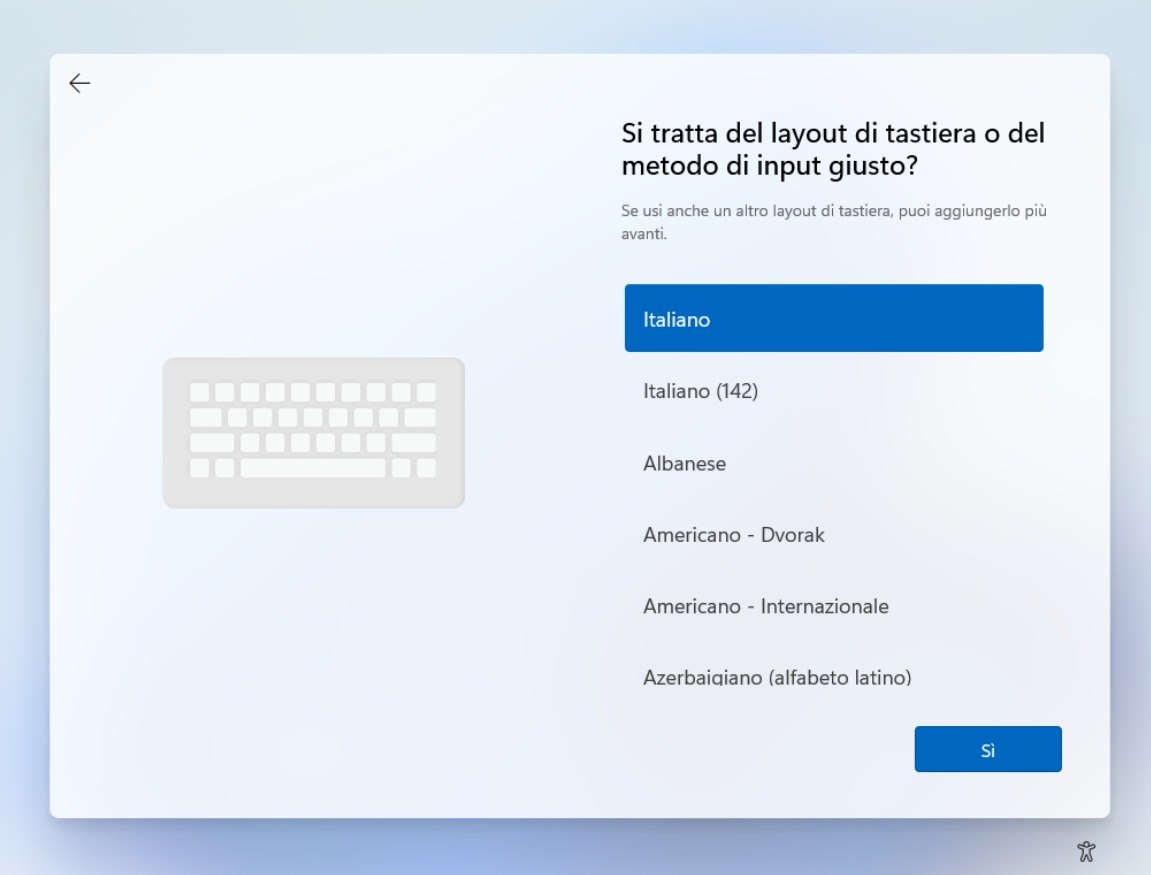 Scelta layout tastiera Windows 11