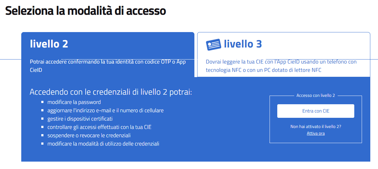 Livello accesso CIE