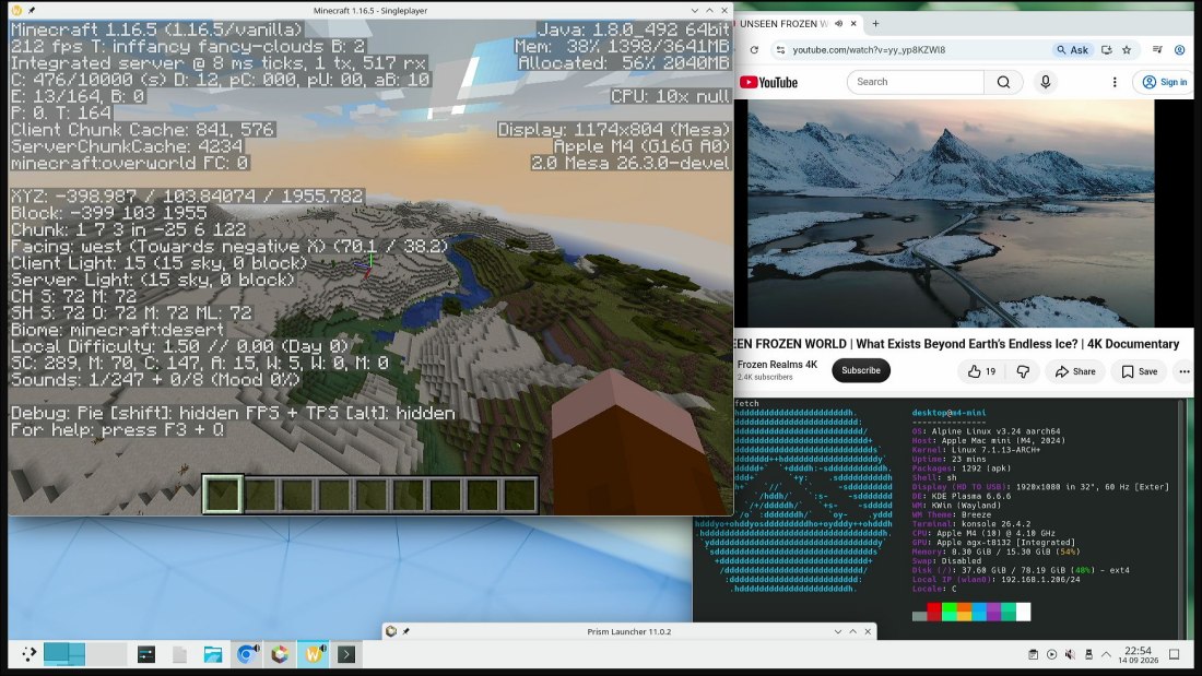 Minecraft in esecuzione a 200 fps su Mac Apple Silicon con Linux installato