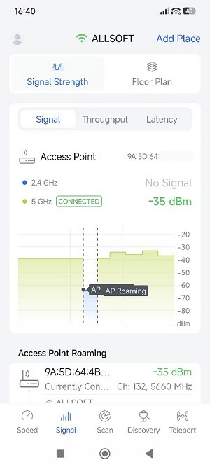 Monitoraggio segnale WiFi roaming Android