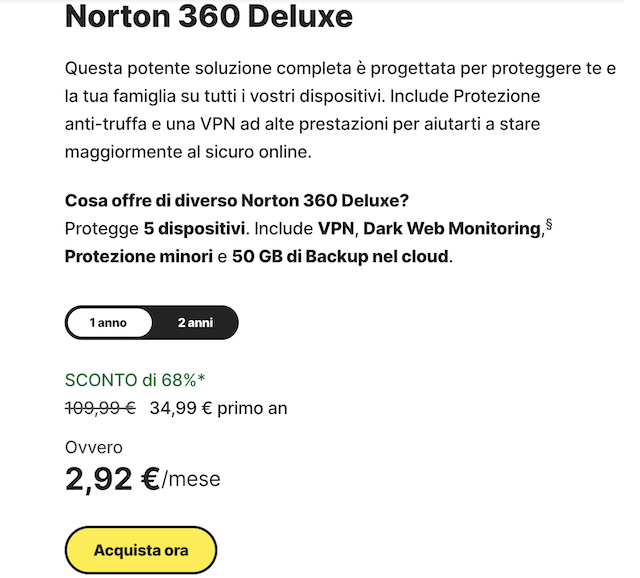 norton 360 deluxe offerta
