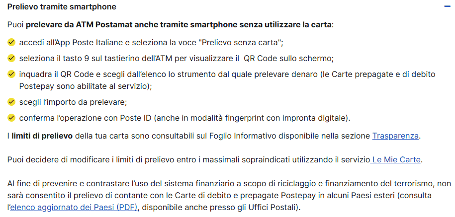 Prelievo tasto 9 Postamat ATM Poste Italiane