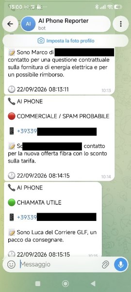 Notifica push Telegram chiamate indesiderate